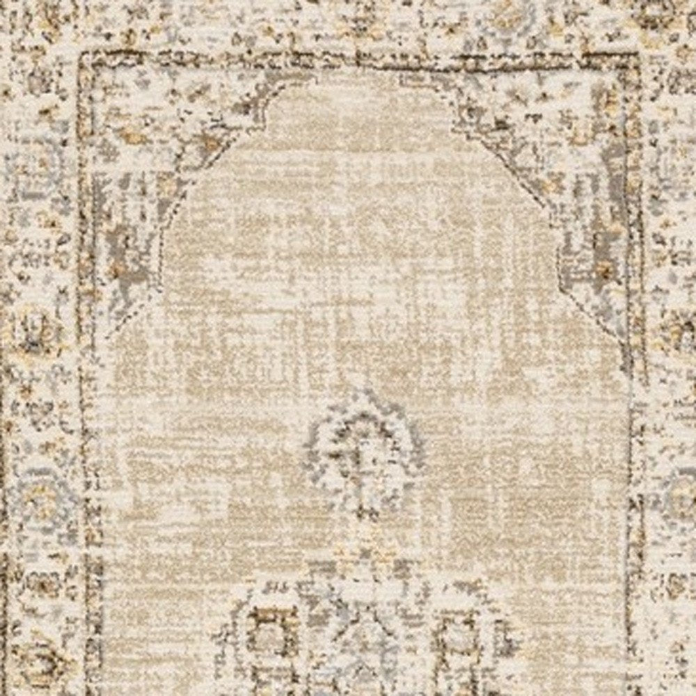 8' Beige And Ivory Medallion Runner Rug