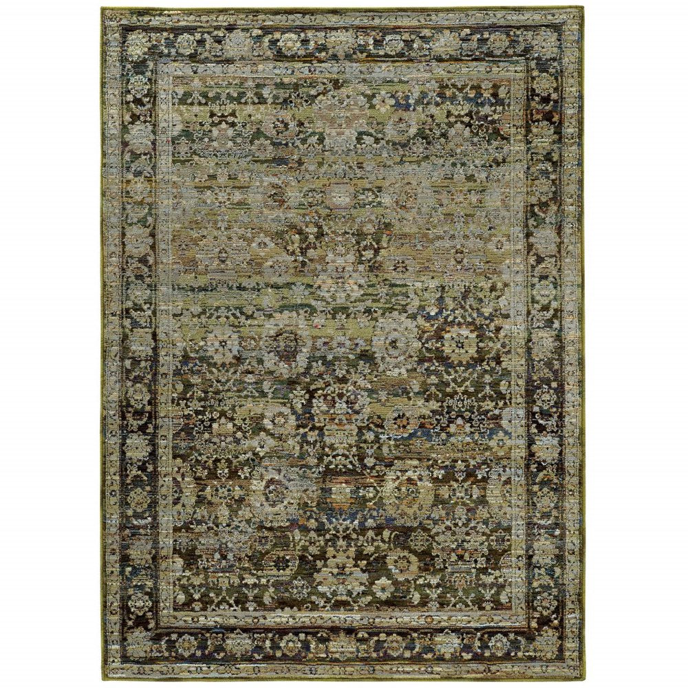 8' X 10' Green And Brown Floral Area Rug