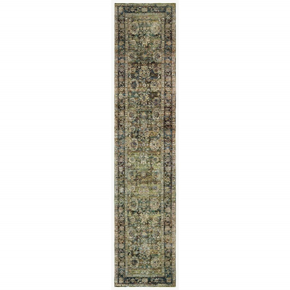 8' X 10' Green And Brown Floral Area Rug
