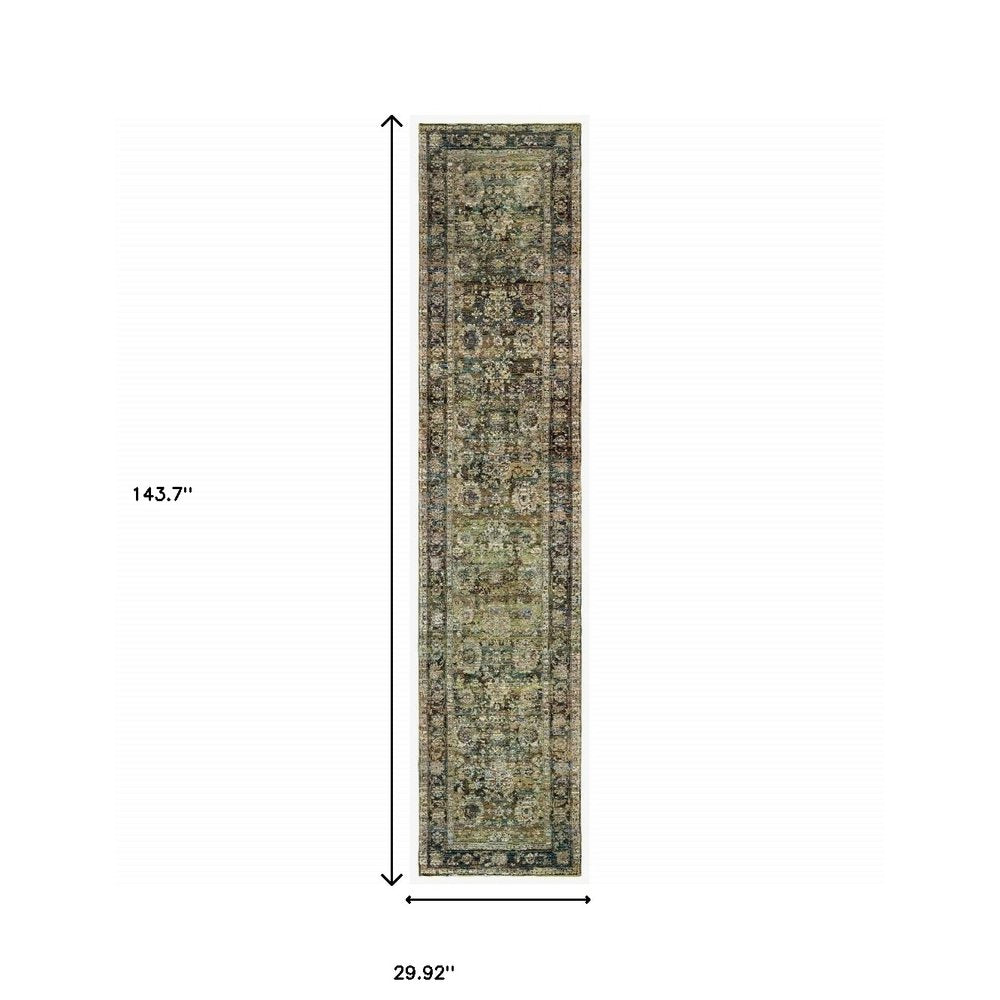 8' X 10' Green And Brown Floral Area Rug