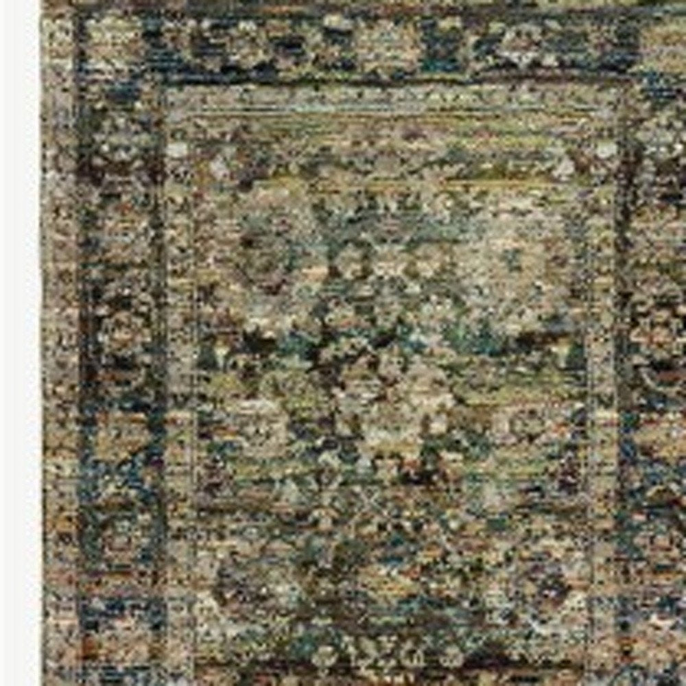 8' X 10' Green And Brown Floral Area Rug