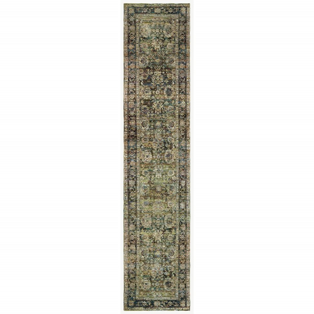 8' X 10' Green And Brown Floral Area Rug