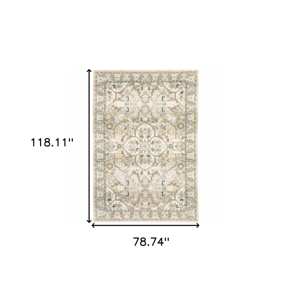 3' X 12' Beige And Ivory Medallion Runner Rug