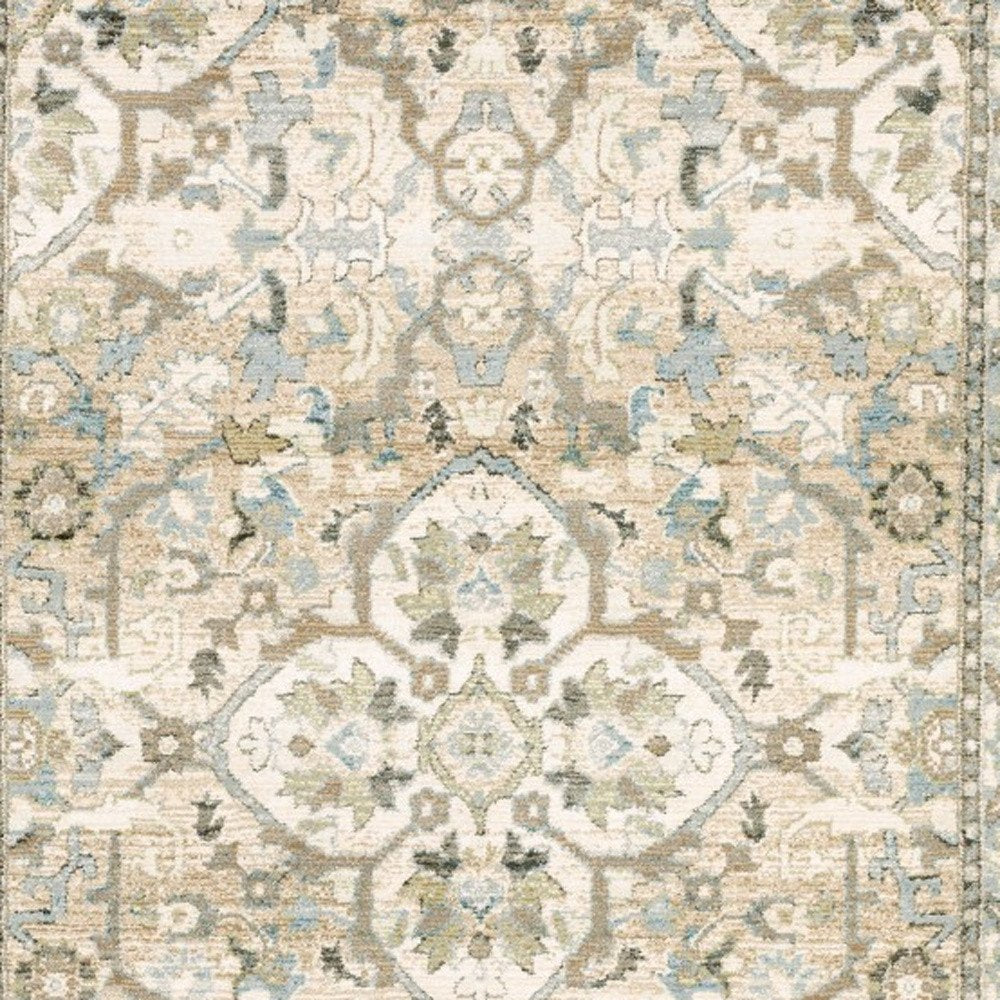3' X 12' Beige And Ivory Medallion Runner Rug