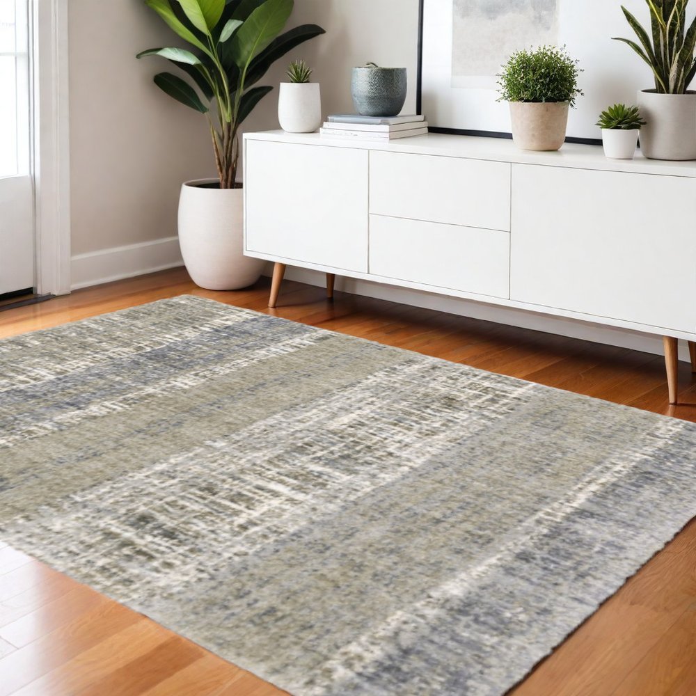 5' X 8' Grey And Ivory Abstract Lines Area Rug