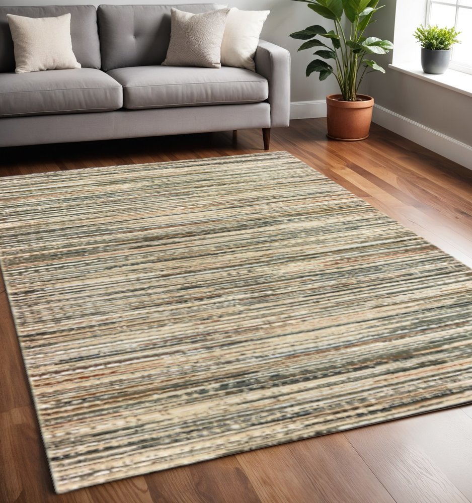 5' X 8' Ivory And Sage Abstract Area Rug