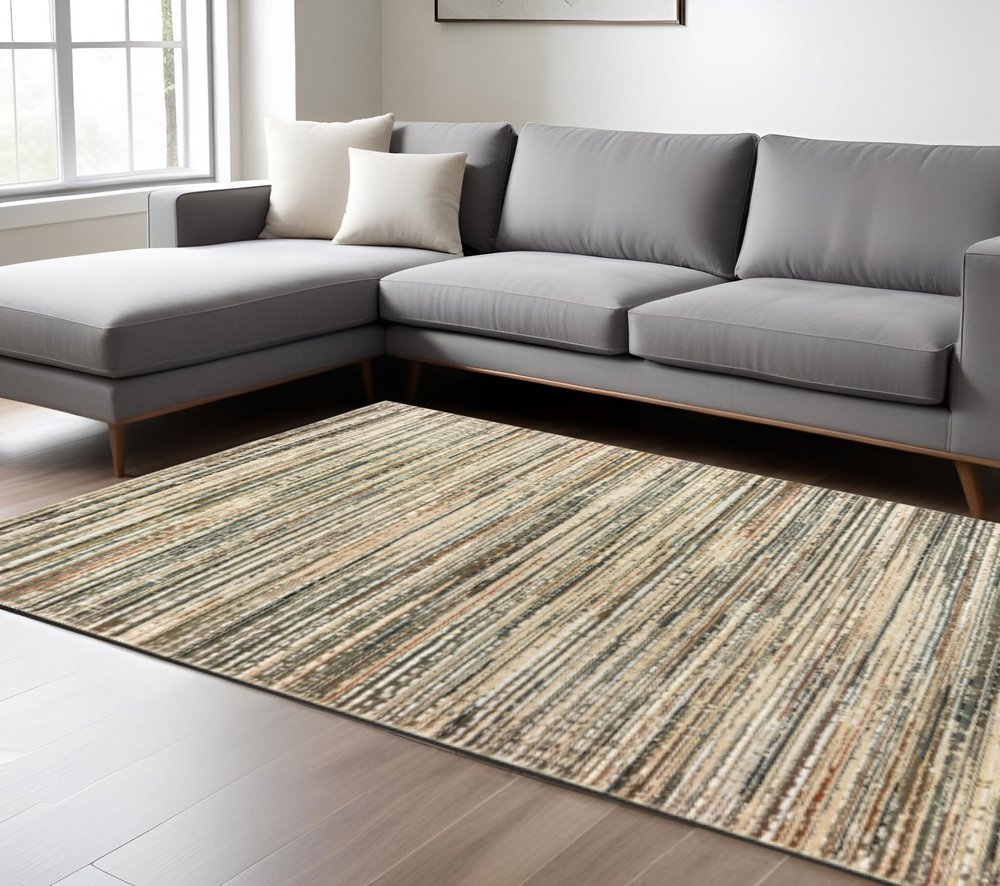 5' X 8' Ivory And Sage Abstract Area Rug