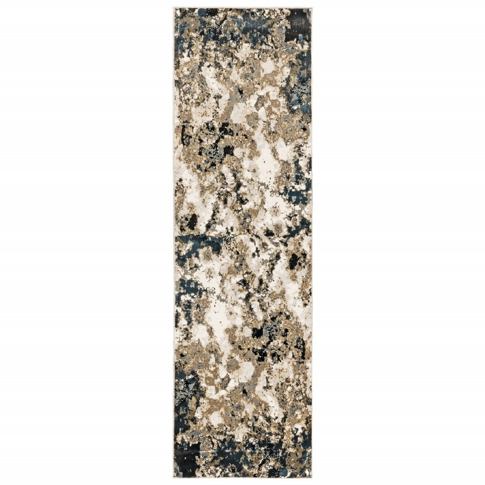 8' X 11' Ivory And Navy Blue Abstract Area Rug