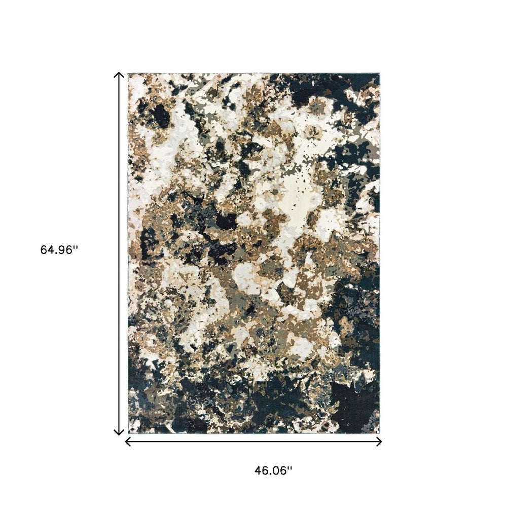 8' X 11' Ivory And Navy Blue Abstract Area Rug