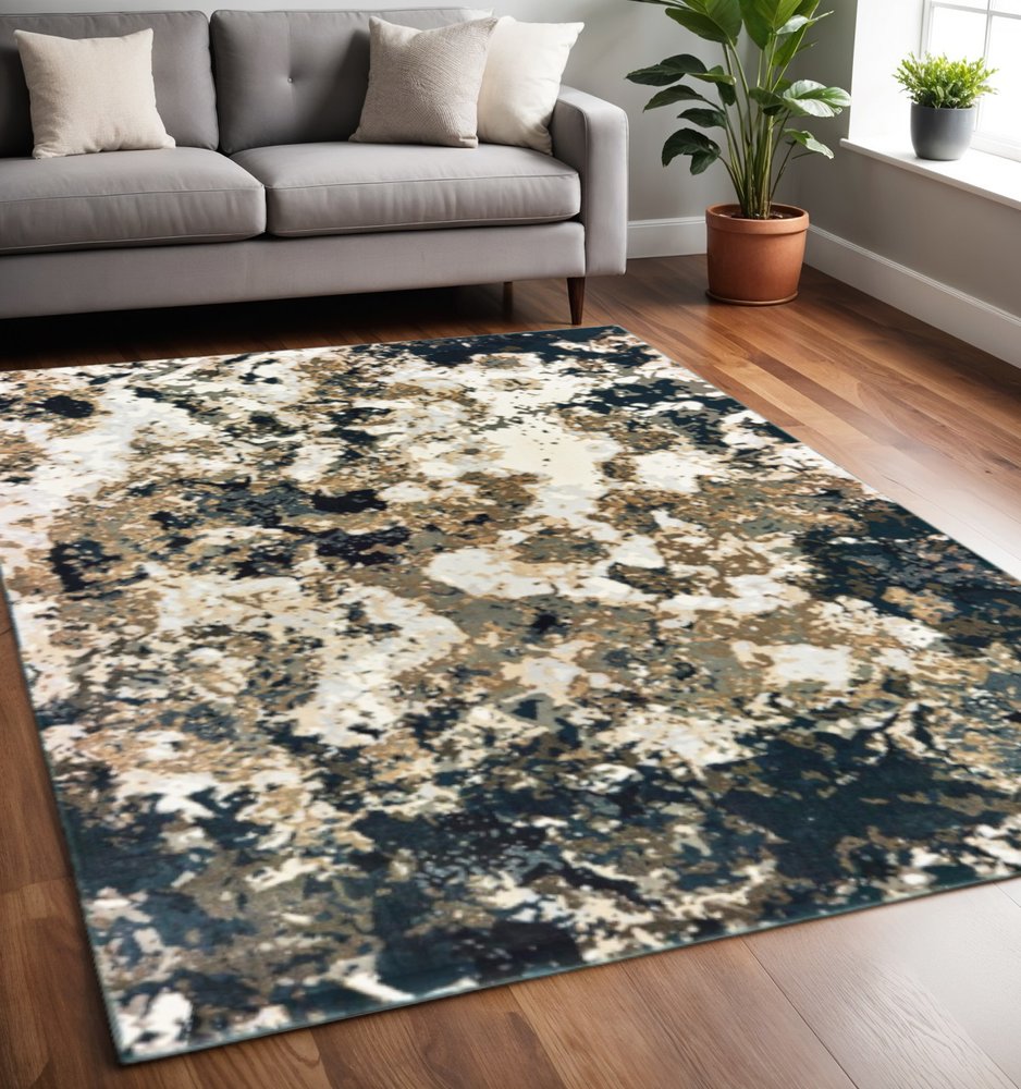 8' X 11' Ivory And Navy Blue Abstract Area Rug