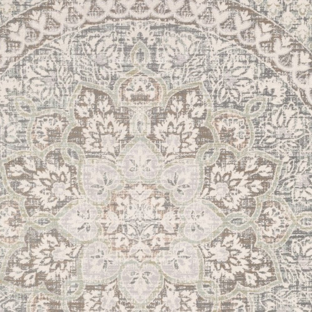 10' X 13' Ivory And Gray Medallion Distressed Area Rug