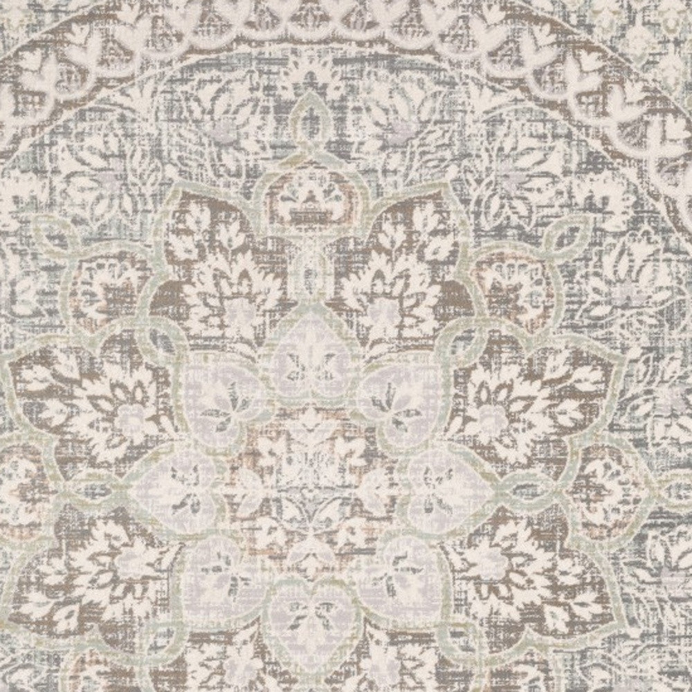 10' X 13' Ivory And Gray Medallion Distressed Area Rug