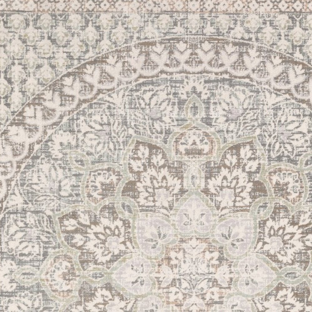10' X 13' Ivory And Gray Medallion Distressed Area Rug