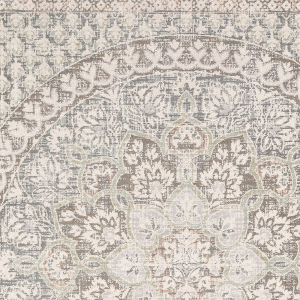 10' X 13' Ivory And Gray Medallion Distressed Area Rug