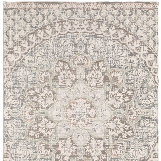 10' X 13' Ivory And Gray Medallion Distressed Area Rug