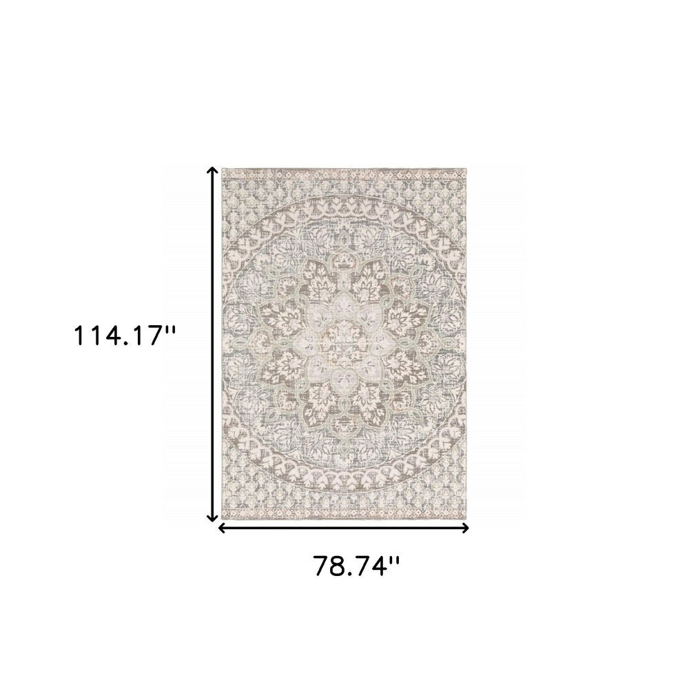 10' X 13' Ivory And Gray Medallion Distressed Area Rug