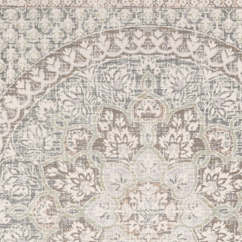 10' X 13' Ivory And Gray Medallion Distressed Area Rug