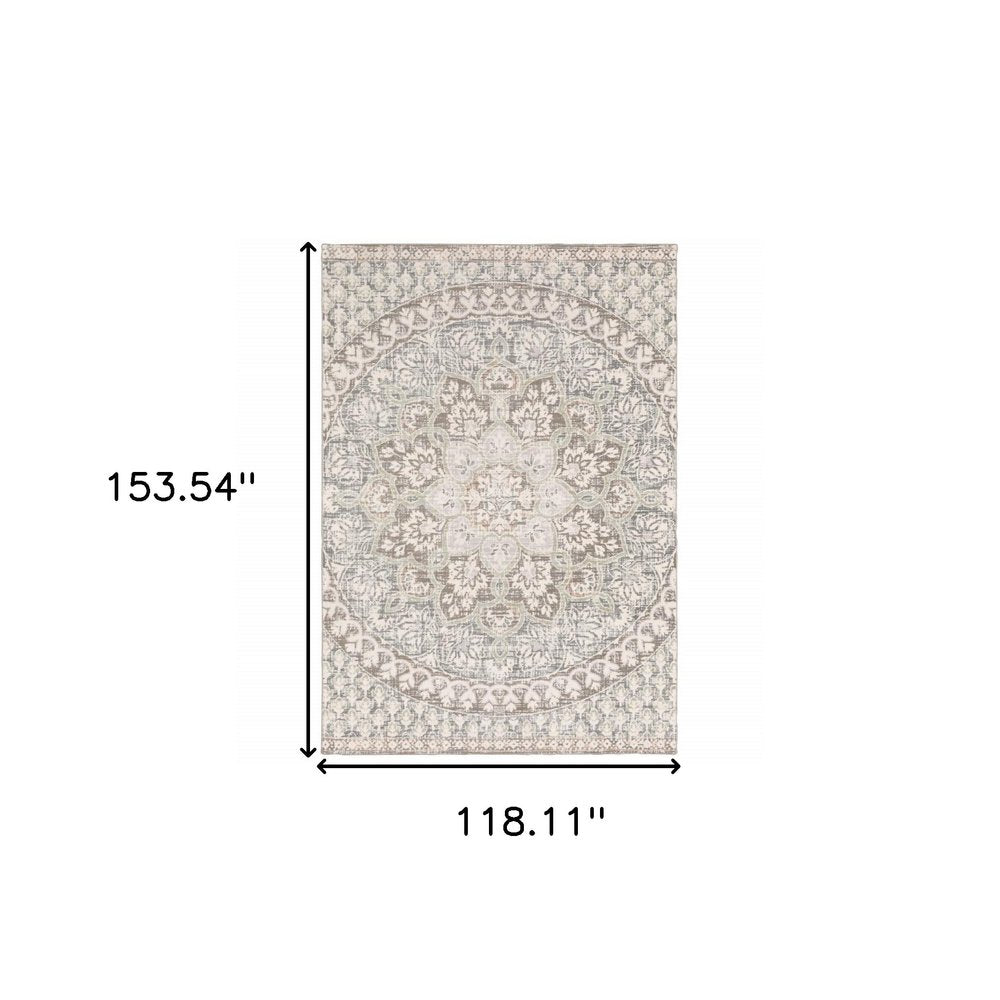 10' X 13' Ivory And Gray Medallion Distressed Area Rug