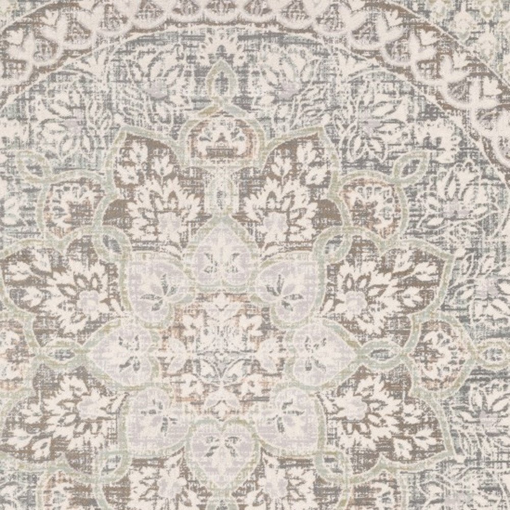 10' X 13' Ivory And Gray Medallion Distressed Area Rug