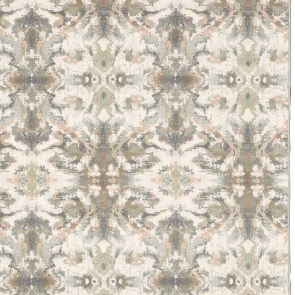 7' Ivory Gray Abstract Ikat Indoor Runner Rug