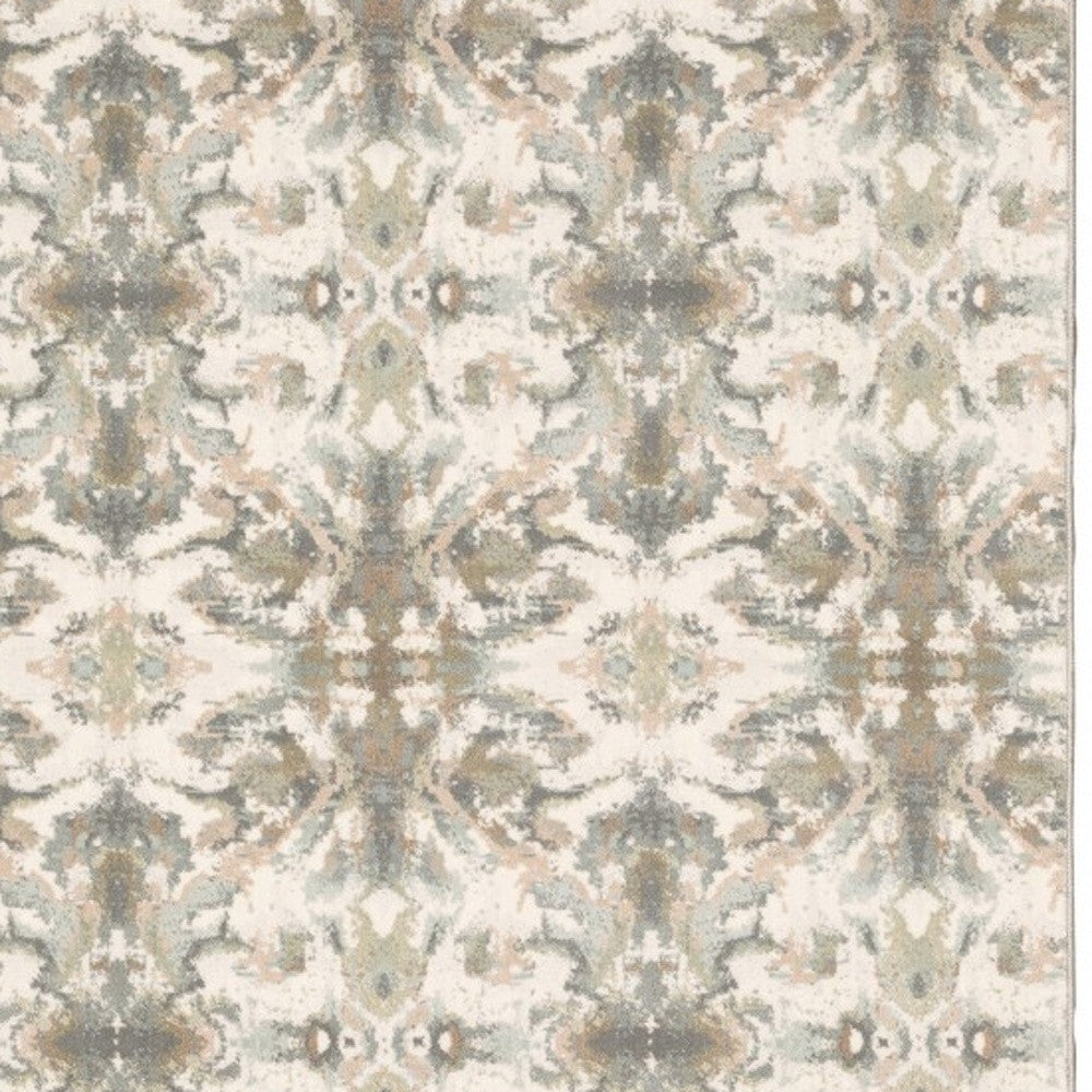 7' Ivory Gray Abstract Ikat Indoor Runner Rug