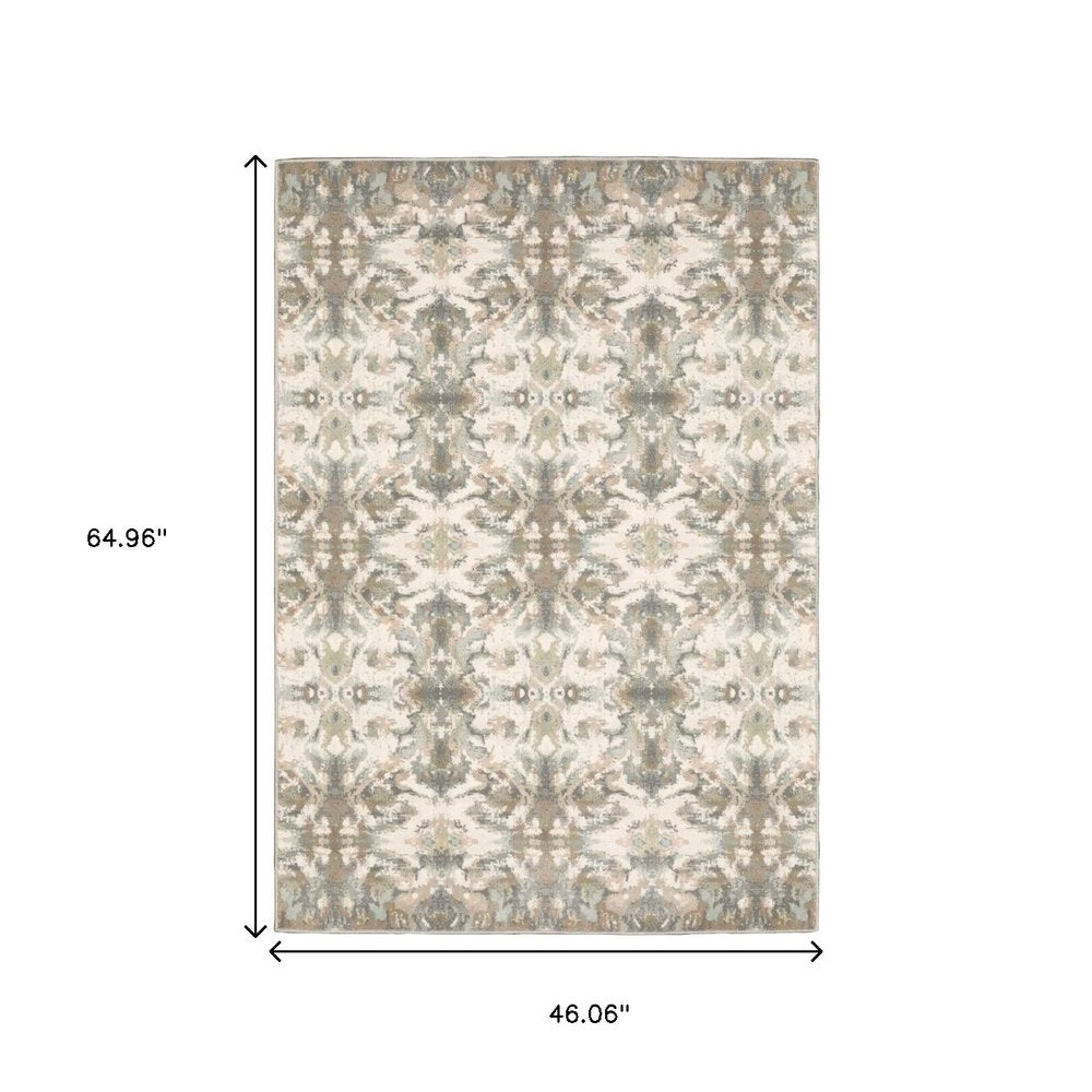 7' Ivory Gray Abstract Ikat Indoor Runner Rug