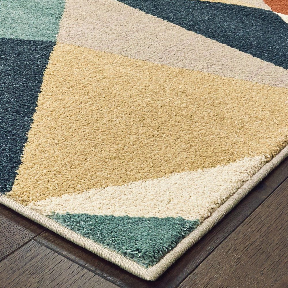 2' X 3' Blue Green And Beige Abstract Geometric Area Rug