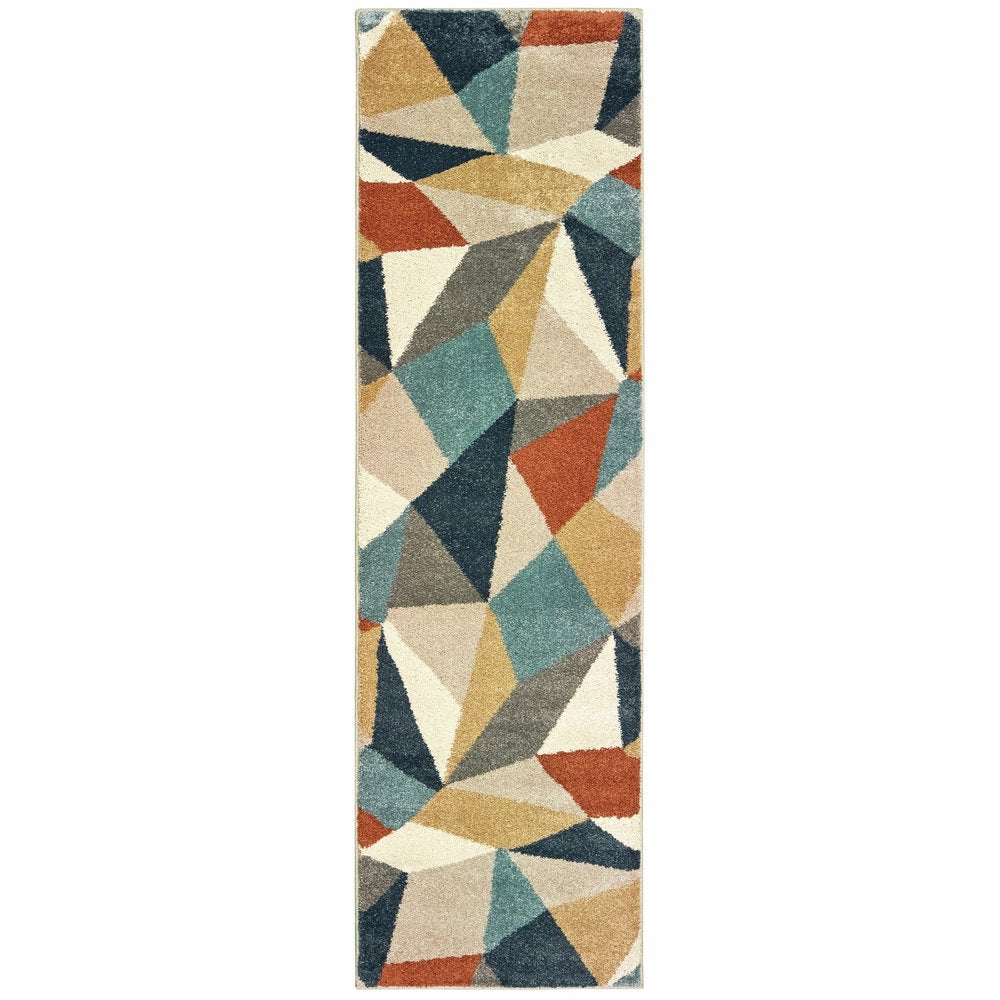 2' X 3' Blue Green And Beige Abstract Geometric Area Rug