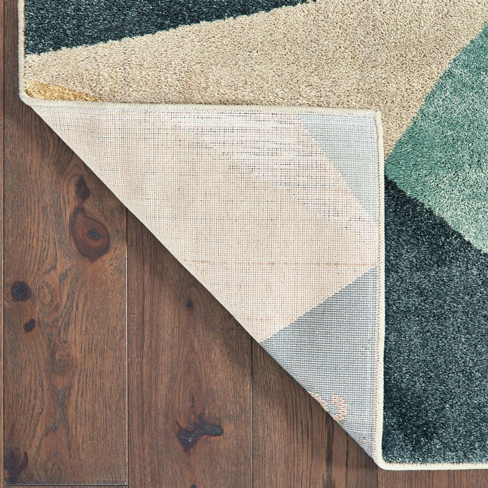 2' X 3' Blue Green And Beige Abstract Geometric Area Rug