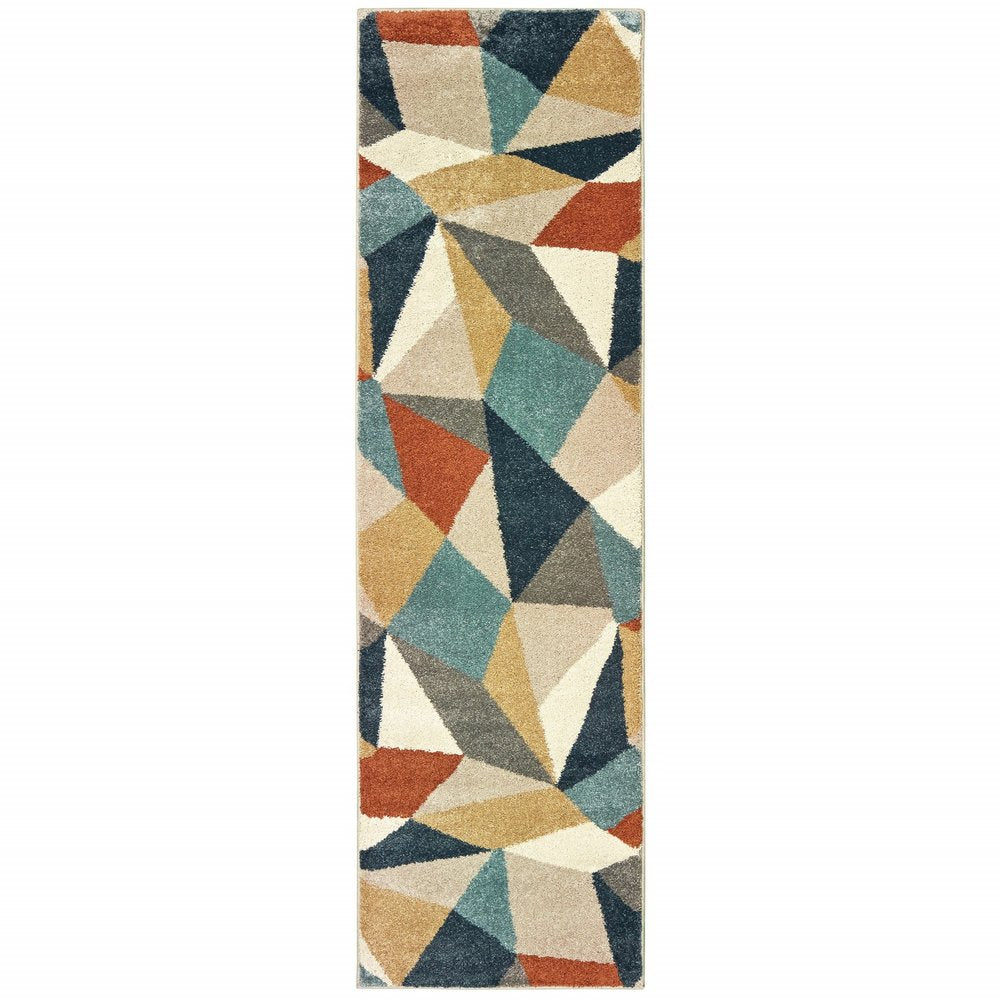 2' X 3' Blue Green And Beige Abstract Geometric Area Rug