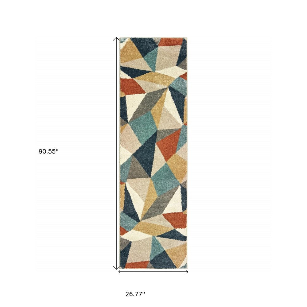 2' X 3' Blue Green And Beige Abstract Geometric Area Rug