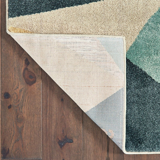 2' X 3' Blue Green And Beige Abstract Geometric Area Rug