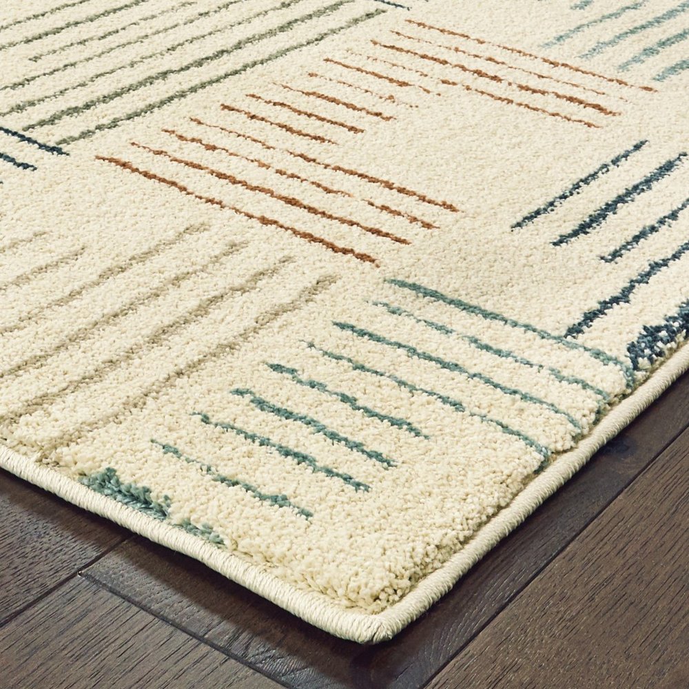 8' Ivory And Blue Runner Rug