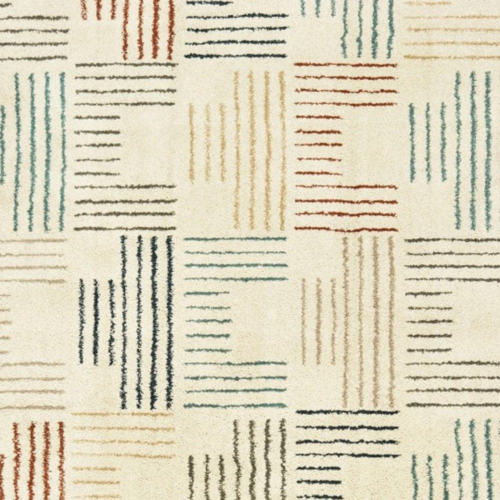 8' Ivory And Blue Runner Rug