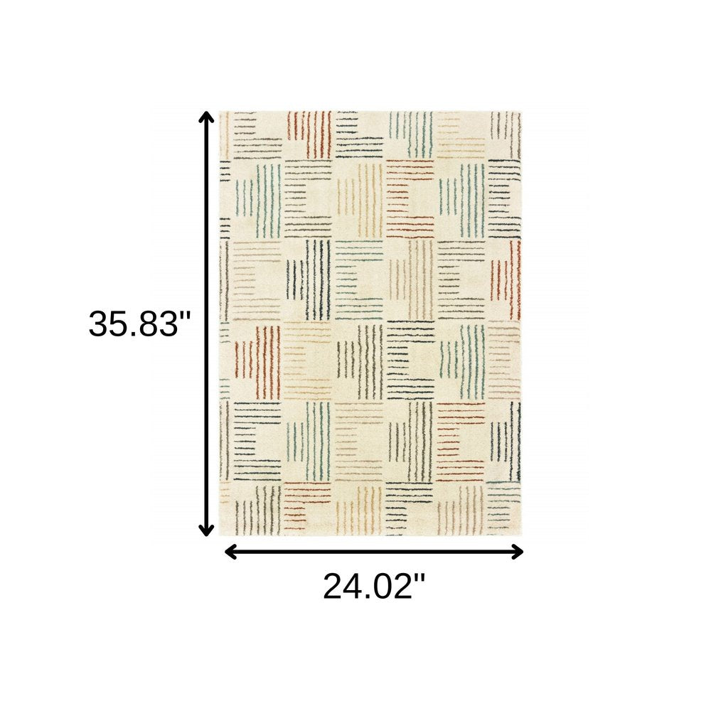 8' Ivory And Blue Runner Rug