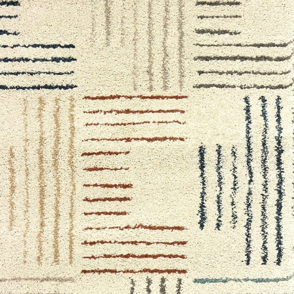 8' Ivory And Blue Runner Rug