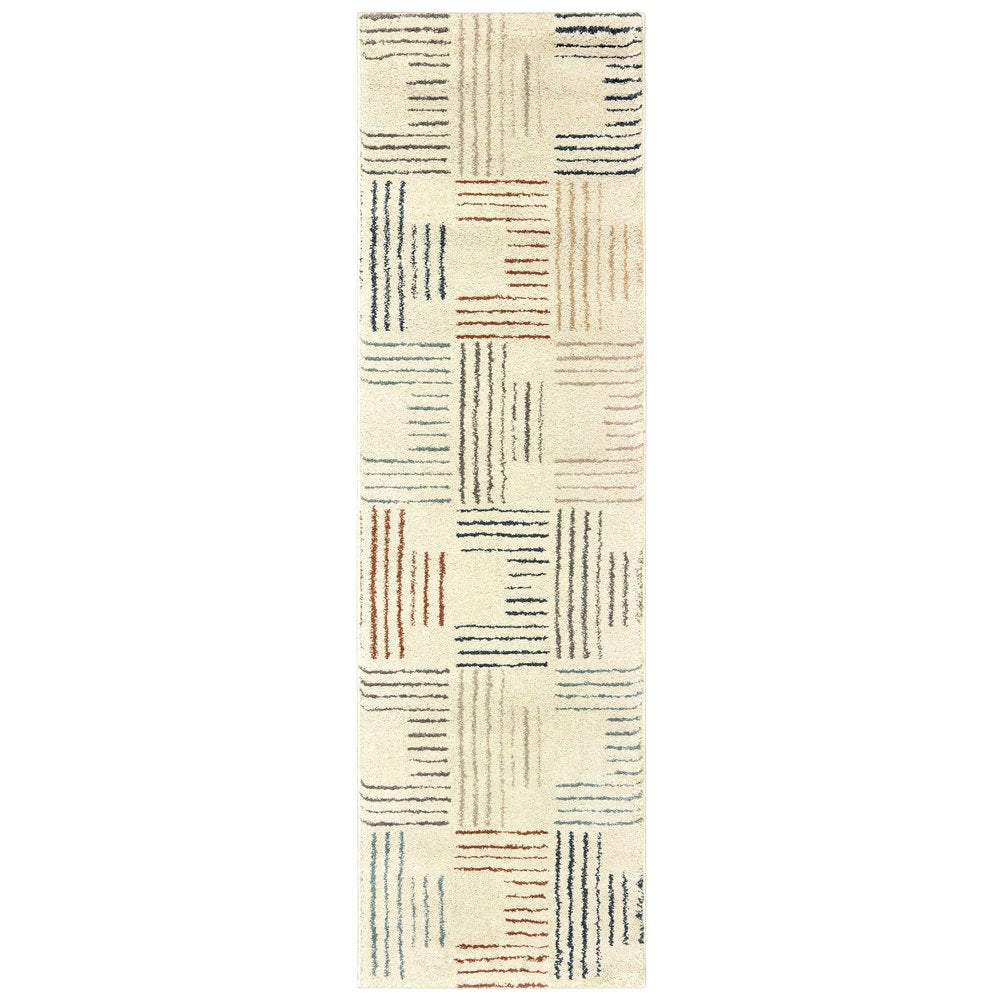 8' Ivory And Blue Runner Rug