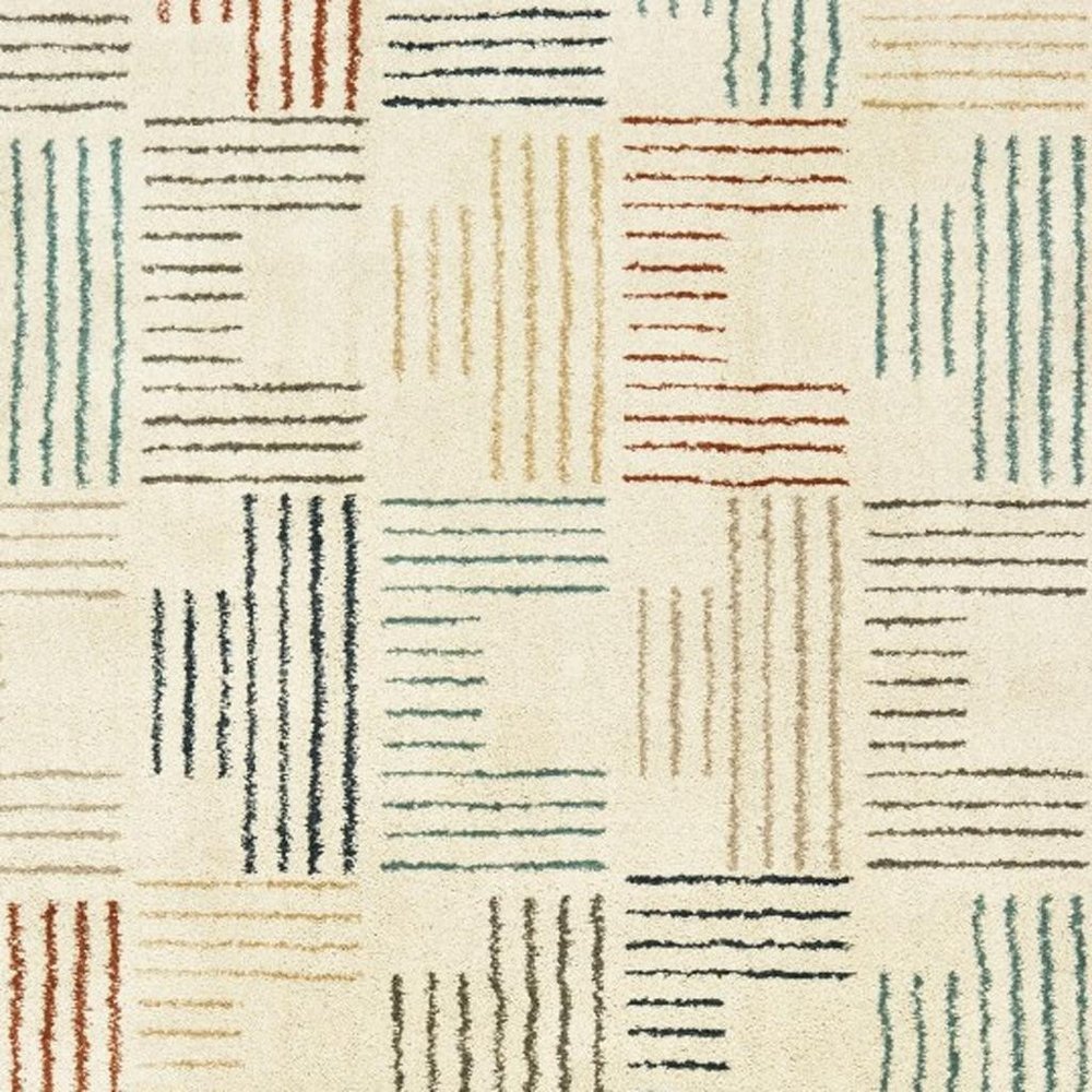 8' Ivory And Blue Runner Rug