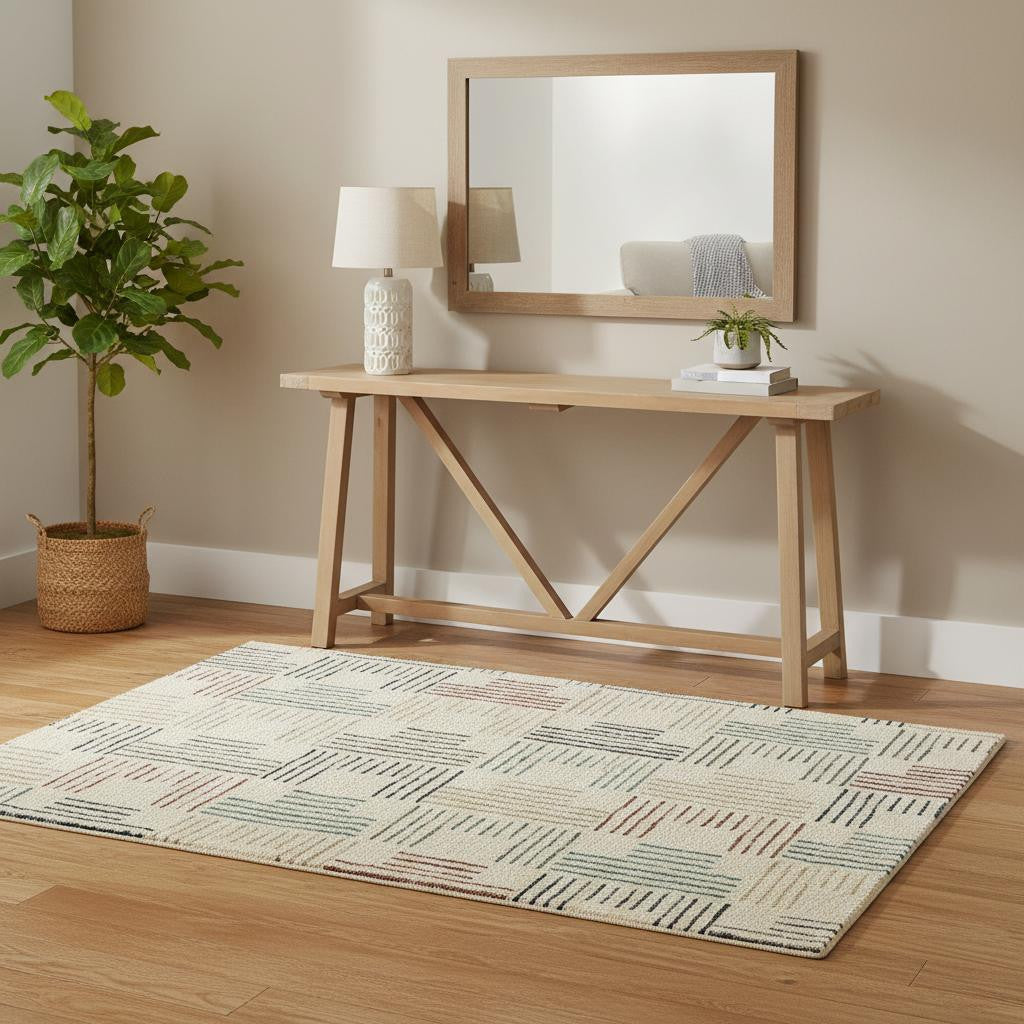8' Ivory And Blue Runner Rug
