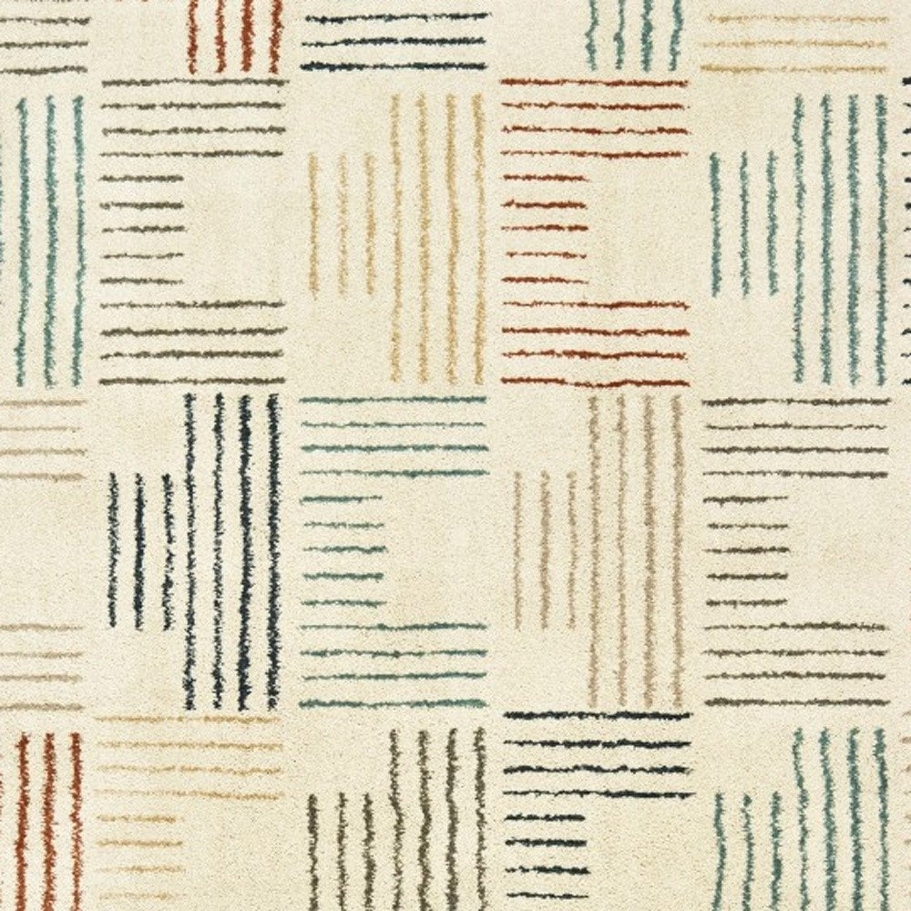 8' Ivory And Blue Runner Rug