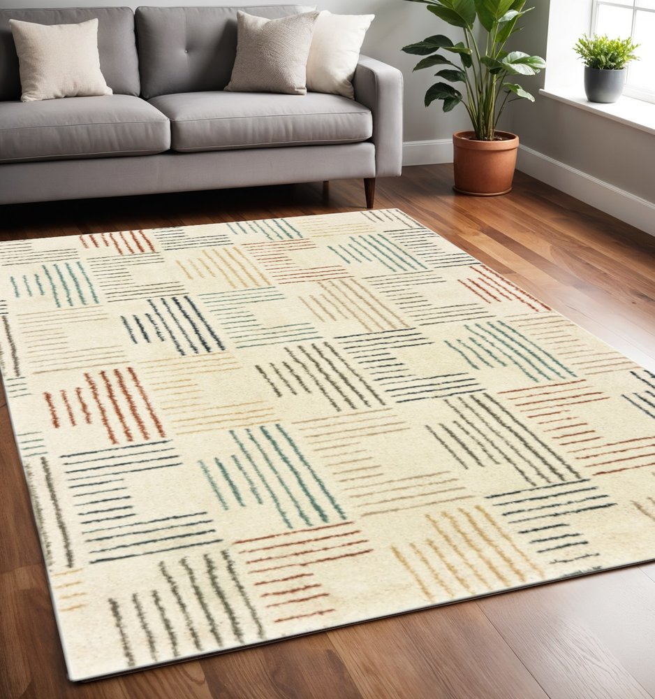 8' Ivory And Blue Runner Rug