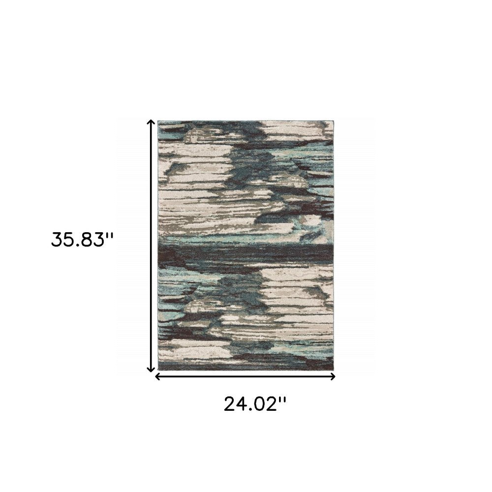 7' X 10' Ivory Blue And Gray Abstract Area Rug