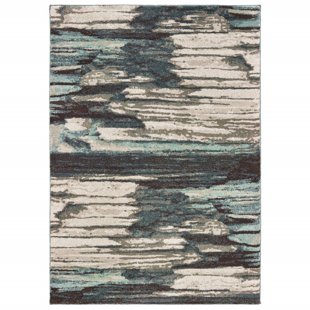 7' X 10' Ivory Blue And Gray Abstract Area Rug