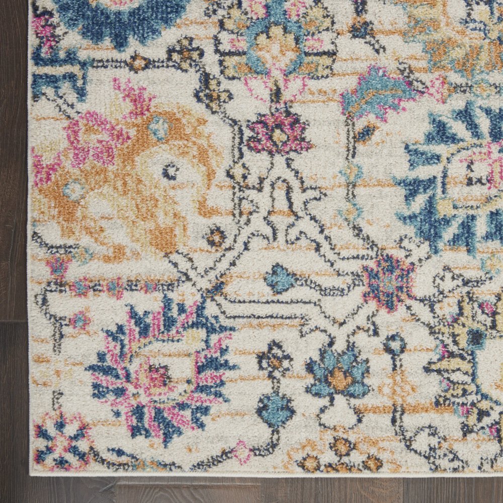7' X 10' Ivory And Blue Floral Area Rug