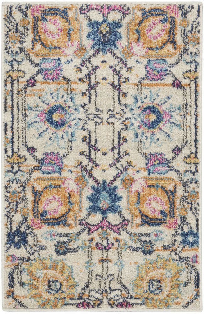 7' X 10' Ivory And Blue Floral Area Rug