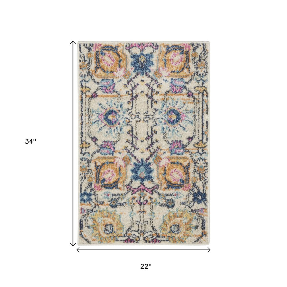 7' X 10' Ivory And Blue Floral Area Rug