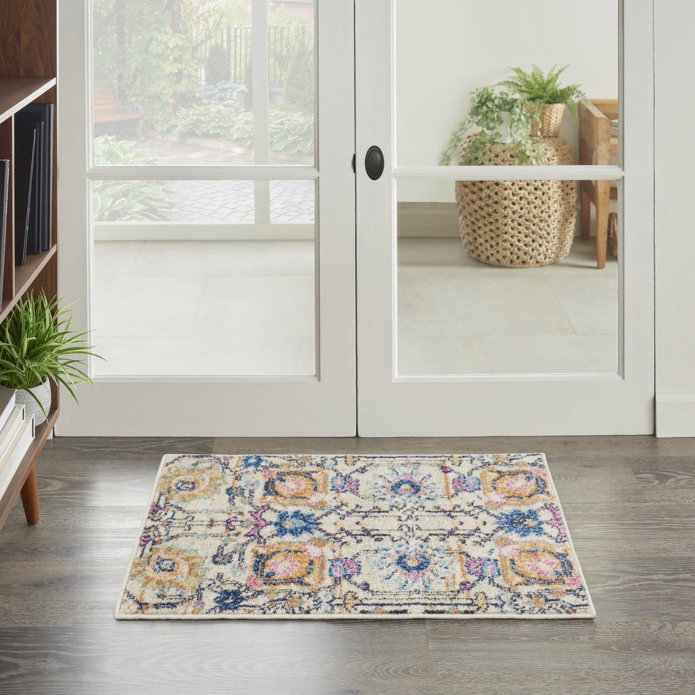 7' X 10' Ivory And Blue Floral Area Rug