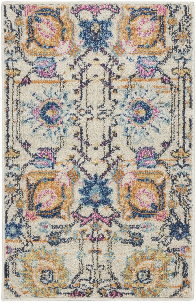 7' X 10' Ivory And Blue Floral Area Rug