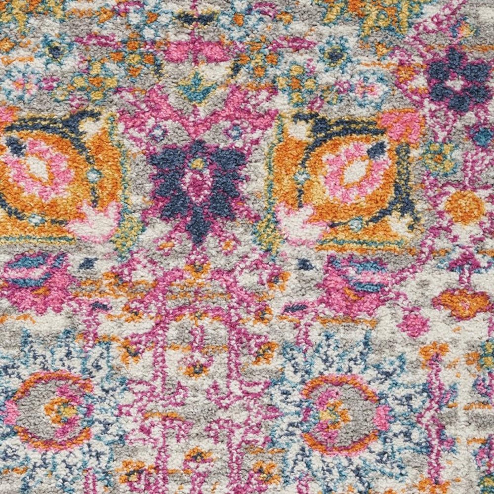 8' X 10' Silver Gray And Pink Floral Distressed Area Rug