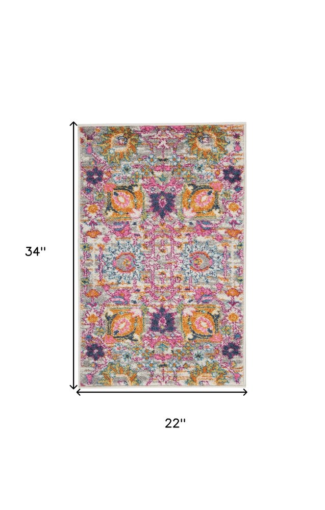 8' X 10' Silver Gray And Pink Floral Distressed Area Rug